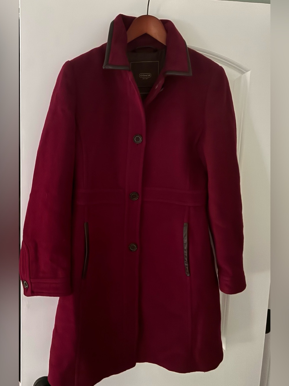 Womens COACH Lined Burgundy Wool Coat Jacket, sz Small